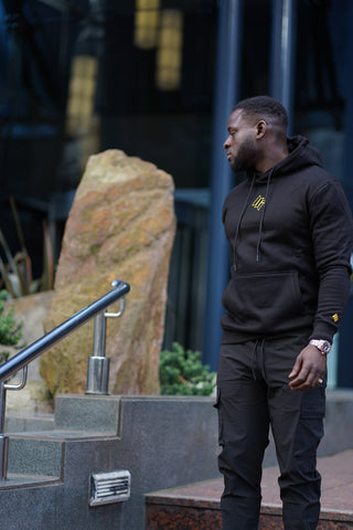 EMBROIDERED LOGO HOODIE - BLACK/GOLD